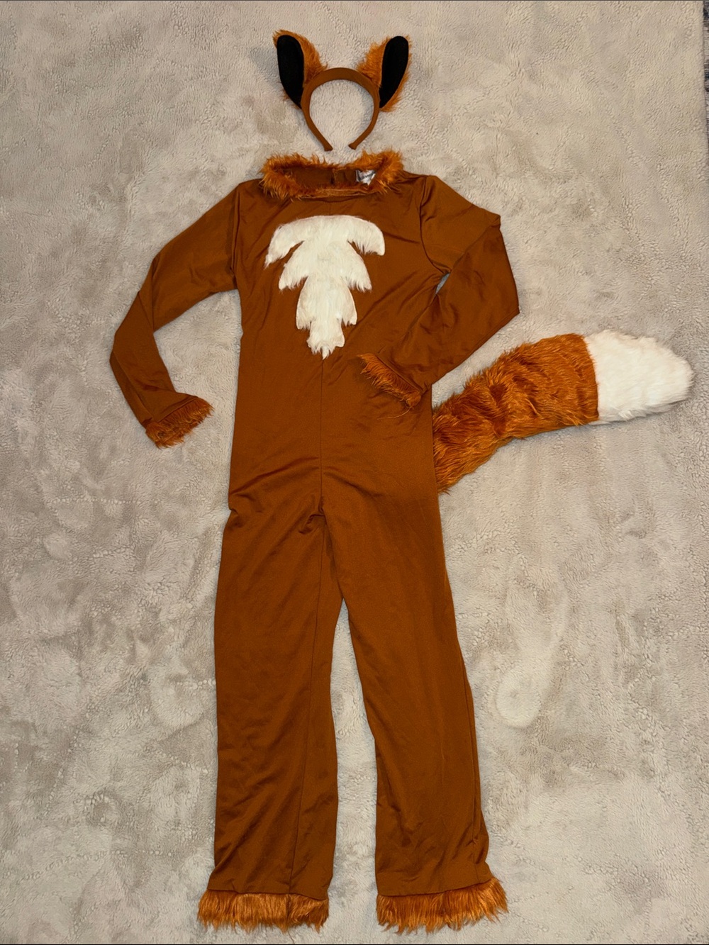 Kids Fox Costume Jumpsuit with Tail & Ears - Brown and White